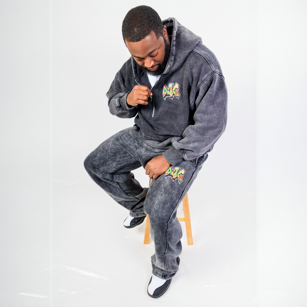 Black Acid Wash Quarter Zip